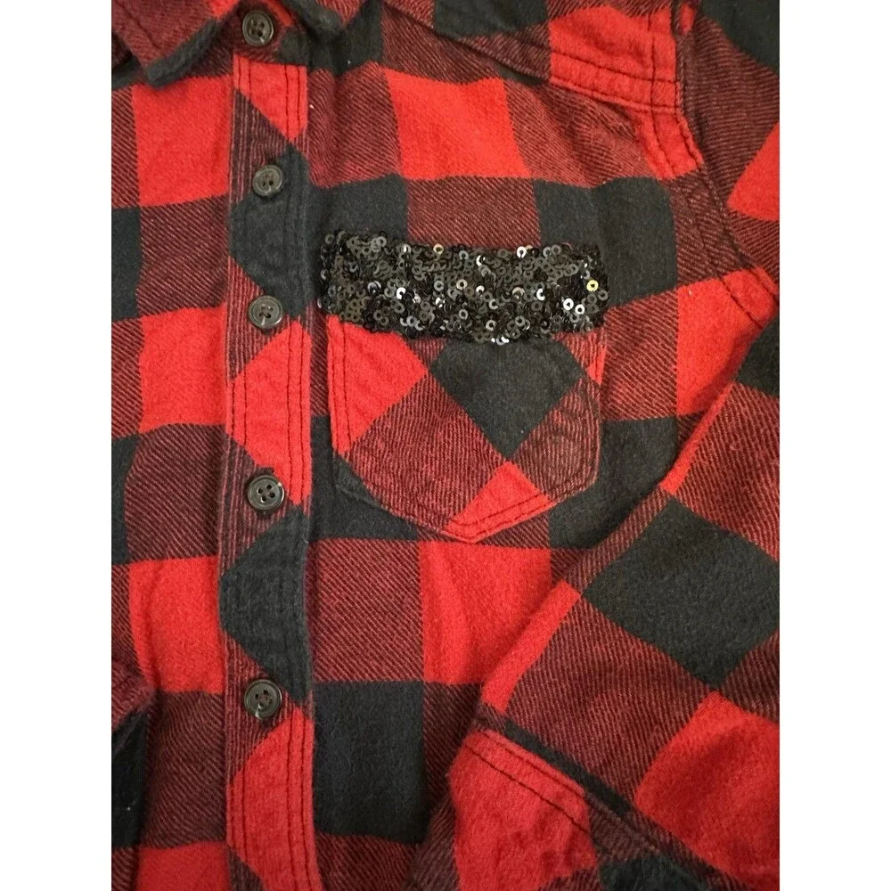Abercrombie Kids Long Sleeve Flannel Red Plaid Button-Down Shirt Girls Size 3/4
